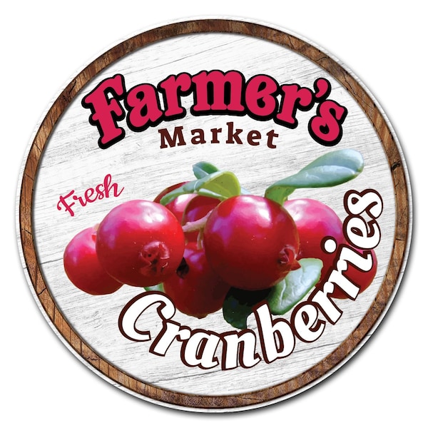 Corrugated Plastic Sign W/ Stakes 24in Circular-Farmers Market Cranberries, C-24-CIR-WS-Cranberries